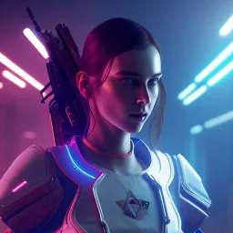 A cyberpunk soldier Armor car wearing girl,cyberpunk 2077, ultra realistic,shiny, smooth, studio quality, octane render, Surrealism, Triadic colour scheme,glow-stick, ambient lighting,nightclub lighting, polaroid, 100mm