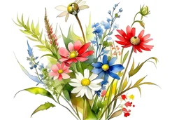 букет полевых цветов акварель