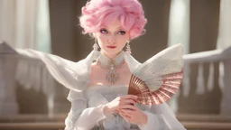 Pink Haired Noble lady holding a fan