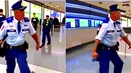 2 security officers force angry plainly dressed male to leave airport lounge