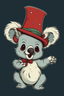 ren and stimpy style koala wearing a jester hat