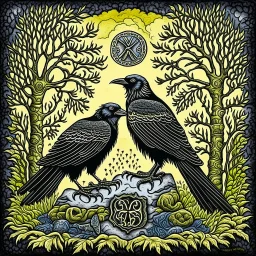 European pagan rune art with nature and ravens