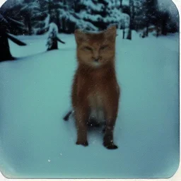 strange animal in the snow polaroid vintage style realistic