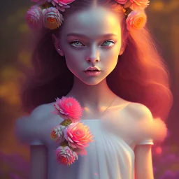 flower girl,fantasy art, Special Lighting, Vibrant, Solid color, forest