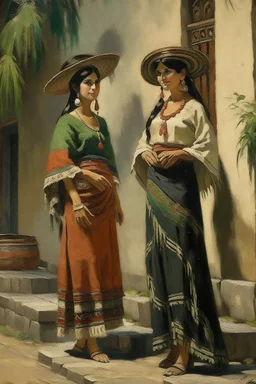 2 mexican woman painting neoclassism standing