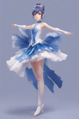 ballerina outfit, blue tones in the style of genshin impact