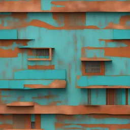 mid century modern house, african patterns, textured turquoise,route 66 desert, corten steel , rusty, realistic, african textures,old, aged