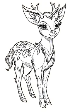 outline art for cute baby deer coloring page for kids, white background, sketch style, full body, only use outline, cartoon style, clean line art, no shadows, clear and well outlined