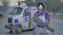 fedex driver with as chainsaw texas chainsaw massacre