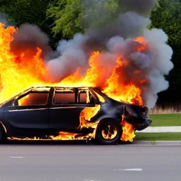 car, burned down, on fire