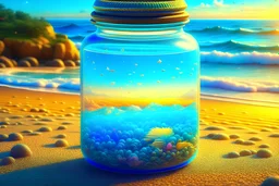 a mason jar, Beach, Decorative Paper, Watercolor, whimsical atmosphere, intricately detailed art, fantastical, beautifully color graded, Unreal Engine, splash screen, complementary colors, fantasy concept art, 16k resolution, digital art, heavy strokes, HW*