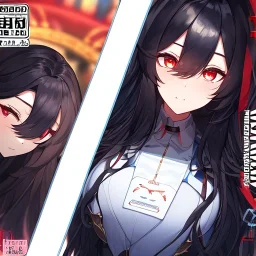 Clear focus,High resolution, black long fluffy hair, long fluffy bangs, red eyes, wearing a lab outfit, extreme close up, evil smile, front hair cover eyes