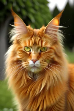 Confused mainecoon cat orange