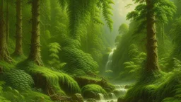 A luscious forest with giant waterfall painted by Henry-Robert Brésil