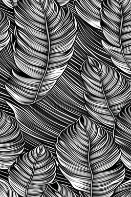 Create seamless banana leaf wallpaper pattern in 2d black and white simple illustrator line