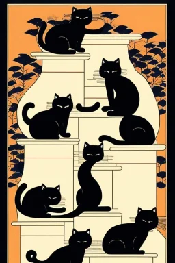  a group of cats that are on top of each other, a poster by Nōami, ukiyo-e, anime aesthetic, minimalist.