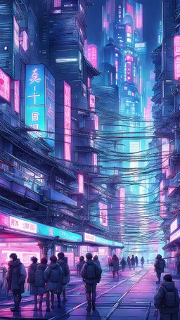 Japanese cyber city in the style of cyber punk