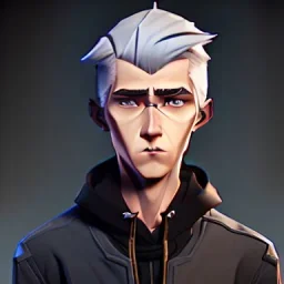 gray-haired young man with katana in black baggy jaket