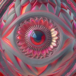 Optical Illusion, eye, pink orange red silver, circular Pattern render, HD, 3D , Unreal engine, solids, intricated details, vibrant colors, Unreal Engine, octane render, 8K