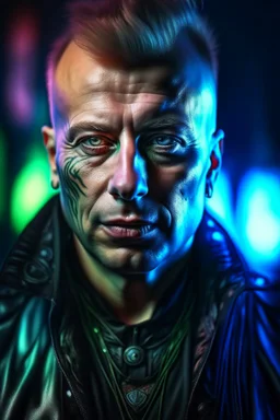 hyper real oil painting of cyberpunk Toreador vampire portrait with clear blue-green eyes in spotlight feeling in control, zeiss prime lens, bokeh like f/0.8, tilt-shift lens 8k, high detail, smooth render, down-light, unreal engine, prize winning