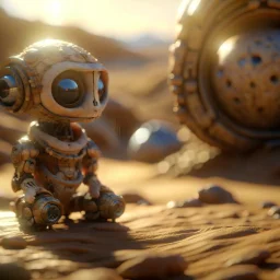 cute hairy elven chat robot in portal to the desert, photo-realistic, shot on Hasselblad h6d-400c, zeiss prime lens, bokeh like f/0.8, tilt-shift lens 8k, high detail, smooth render, down-light, unreal engine, downlight