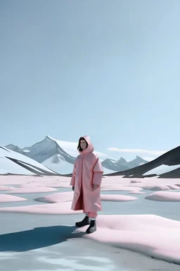 Fashion film in the icefields of Patagonia, a stunning supermodel in an incomplete Astronaut pink bronze suit discover the icefields and giant iceblocks and icebergs using stunning poses we can see her face through the glass . Supreme landscape, inticate background and a minimalist composition that creates a great megalophobia effect. Old lens, old Kodak vision filmstock, 1600 iso.