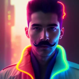 a beautiful commission portrait of a male mustache canary wearing a neon jacket, futuristic, detailed face, cyberpunk city, deviantart, artstation, art by greg rutkowski, ross tran, professional lighting, neon city, night, raytracing, highly realistic,4k,dramatic,hyperrealism