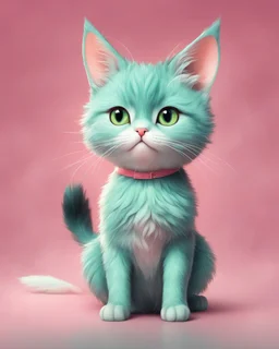 A delightful and adorable cartoon illustration featuring a cute mint-colored cat against a charming pink background, (delightful illustration:1.4), (adorable cartoon cat:1.5), (charming pink background:1.3), (expressive mint hues:1.2), inspired by the styles of cute cartoon artists, trending on ArtStation, Intricate, Sharp focus, vibrant lighting, (whimsical:1.4), (playful ambiance:1.3), (lush fur details:1.5), Cartoon, Masterful, Captivating, High Detail, Cinematic view