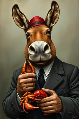 Mexican Hitler walrus donkey Rembrandt crab lobster, with beret