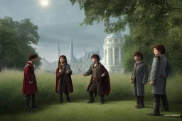 realistic young Harry Potter talking to Rubeus hagrid in front of white house