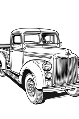 Outline art for coloring page OF A 1944 FORD TRUCK, coloring page, white background, Sketch style, only use outline, clean line art, white background, no shadows, no shading, no color, clear