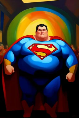 Fat Superman at the casino oil canvas