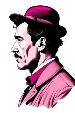 portrait of Sherlock Holmes in profile in pink color