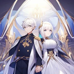 Twins, boy and girl, white hair, silver eyes, royal