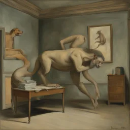 a chimera in a subliminal room, a chimera in a subliminal room, depicted by balthus