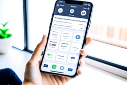 A person who uses a smart app on their smartphone to organize their tasks and appointments in an organized and efficient manner. Modern photography shows the attractive design of the app that helps the user manage their daily life and achieve their goals