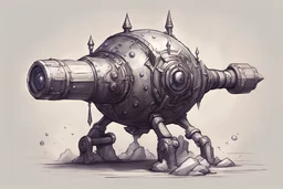 fantasy concept art, small walking magic turret sketch with big crystal cannon