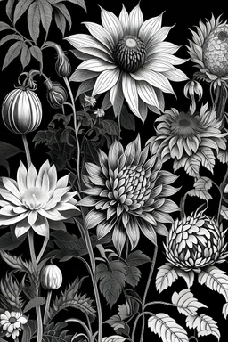 flowers black white style engraving hortus floridus