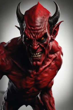 Realistic malevolent devil leaning forward at an angle, posed as if over a person's shoulder, red skin, horror style, no other person.