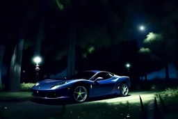 Ferrari purosangue, Beautiful gal, moonlight, trees calm ambience..