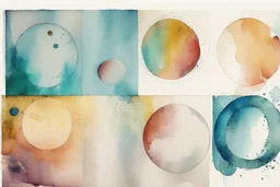 Five Abstract watercolour circles with sketchy pencil outlines