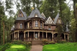 fantasy victorian house surrounded by forest