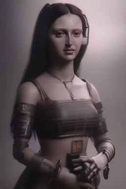 Monalisa portrait, cyberpunk, futuristic