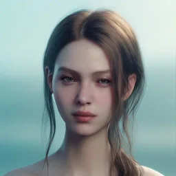 portrait of a beautiful girl looks very details but use underwear, hyper realistic, 8k, rtx, refleksi, full body, sort hair, eye ocean blue,