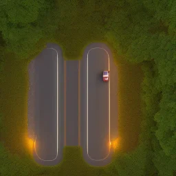 arial drone photo outdoor car near woods at night, 8k hdr