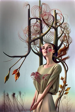 Streamline moderne woman windblown hair trees leaves carel weight Oxana dobrovolska catrin welz-stein andrea kowch andrea kurti art deco