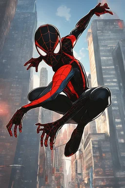 Spider man miles morales in realistic anime artstyle, Street boy them, intricate details, highly detailed, high details, detailed portrait, masterpiece,ultra detailed,best quality