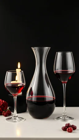 Elegant Wine Breathing Carafe Classic Red Wine Glass Table ieith candle The background is black,