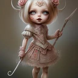  cute dolly, blood, scythe, intricate detail , watercolor,