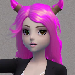 ROBLOX woman character pink hair with horns with white t-shirt and black tie